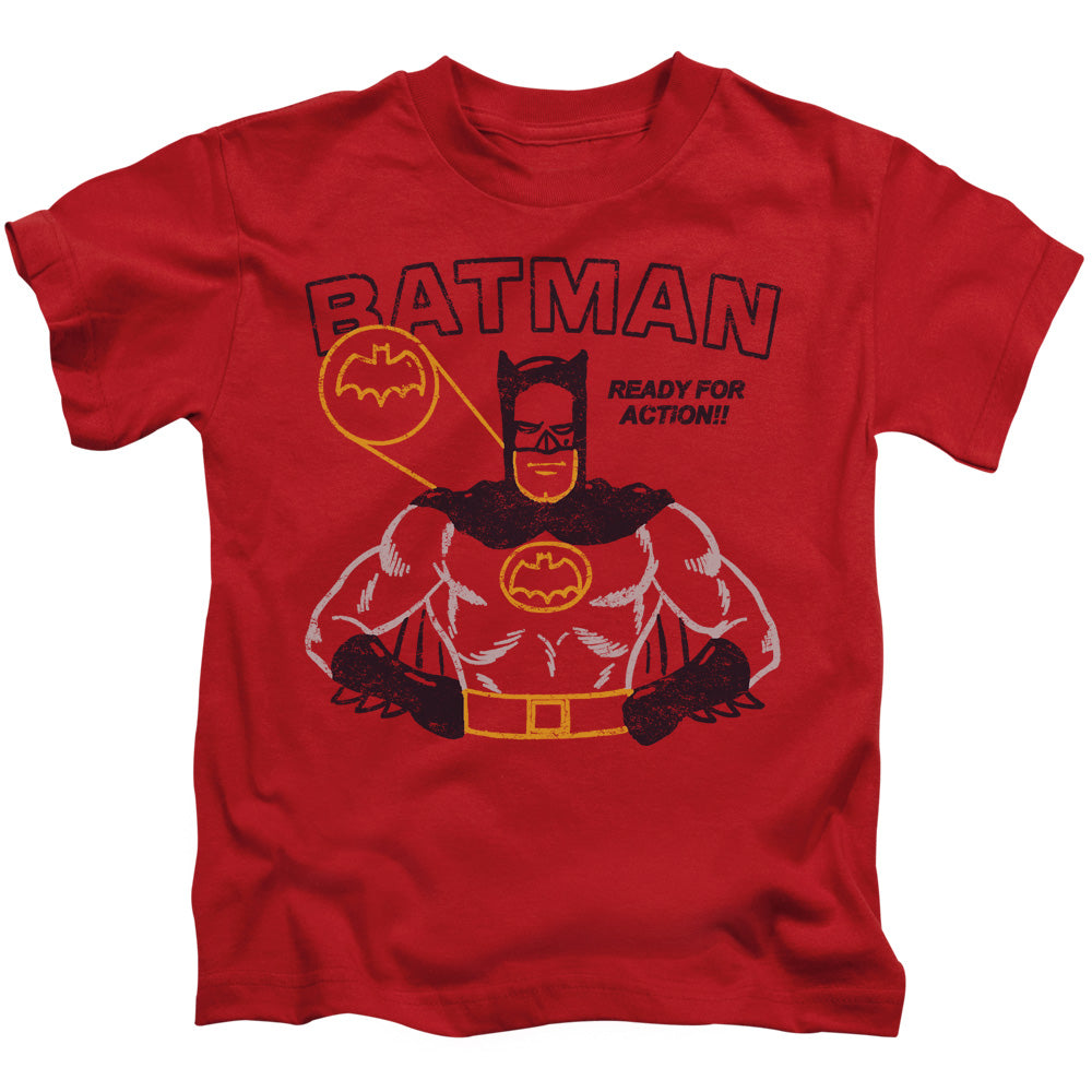 Batman Ready For Action Juvenile Kids Youth T Shirt Red Officially Licensed