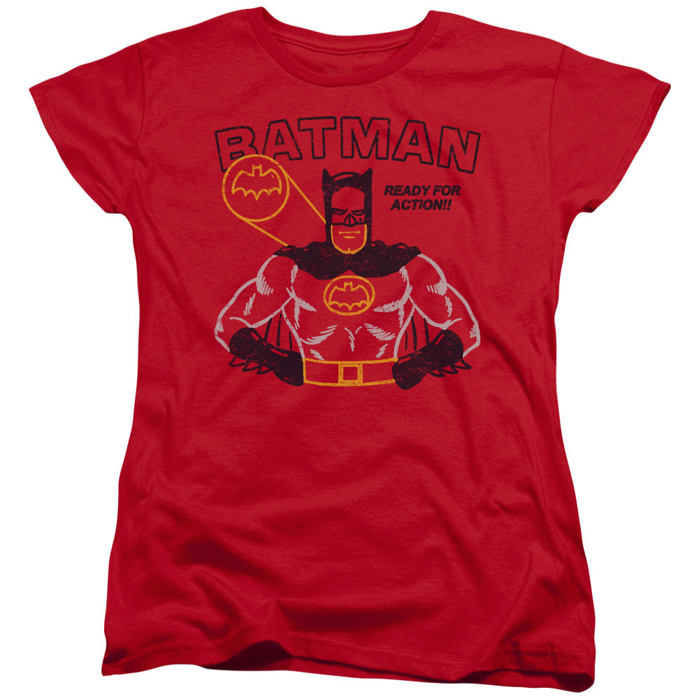Batman Ready For Action Womens T Shirt Red Officially Licensed