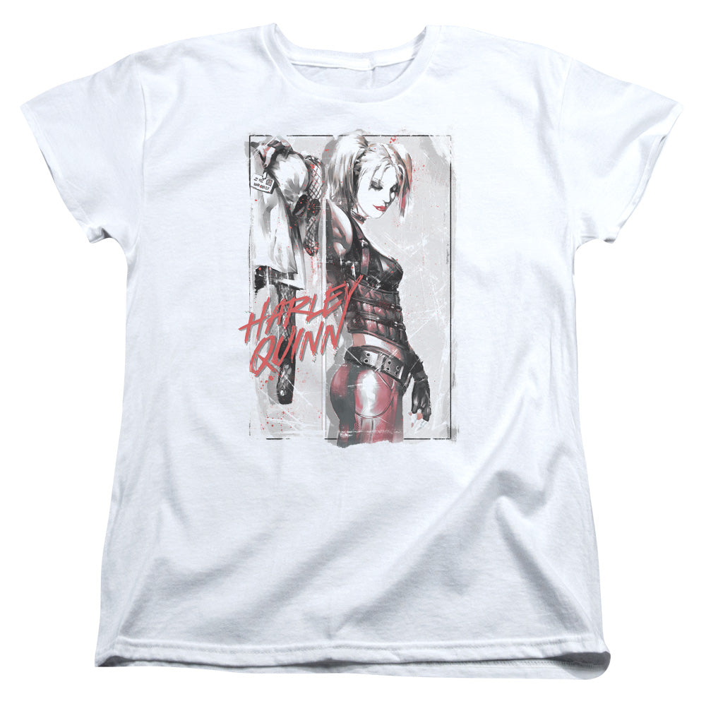 Batman Ink Wash Harley Womens T Shirt White Officially Licensed