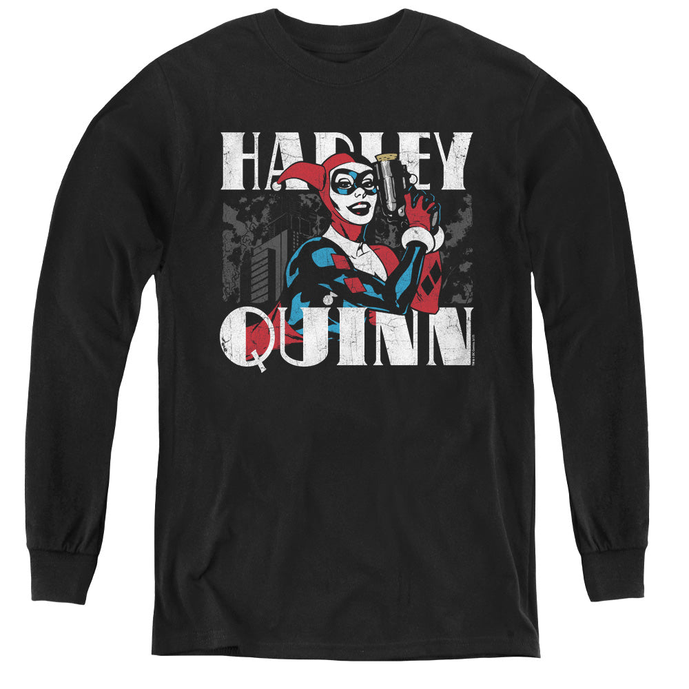 Batman Harley Bold Long Sleeve Kids Youth T Shirt Black Officially Licensed