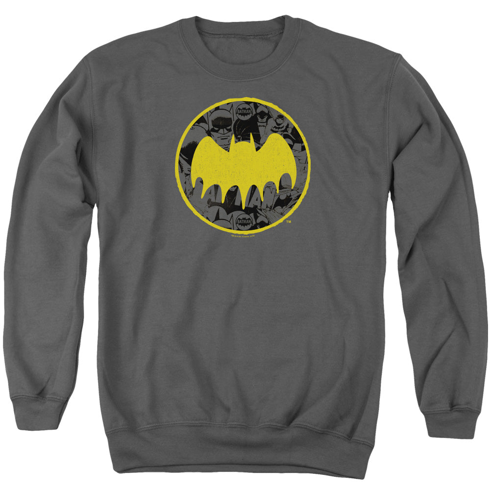 Batman Vintage Symbol Collage Mens Crewneck Sweatshirt Charcoal