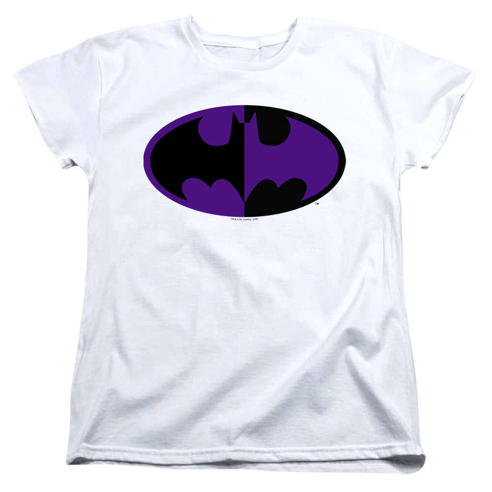 Batman Split Symbol Womens T Shirt White Officially Licensed