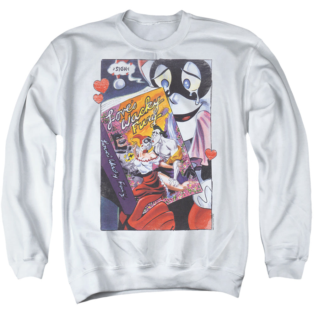 Batman Loves Wacky Fury Mens Crewneck Sweatshirt White