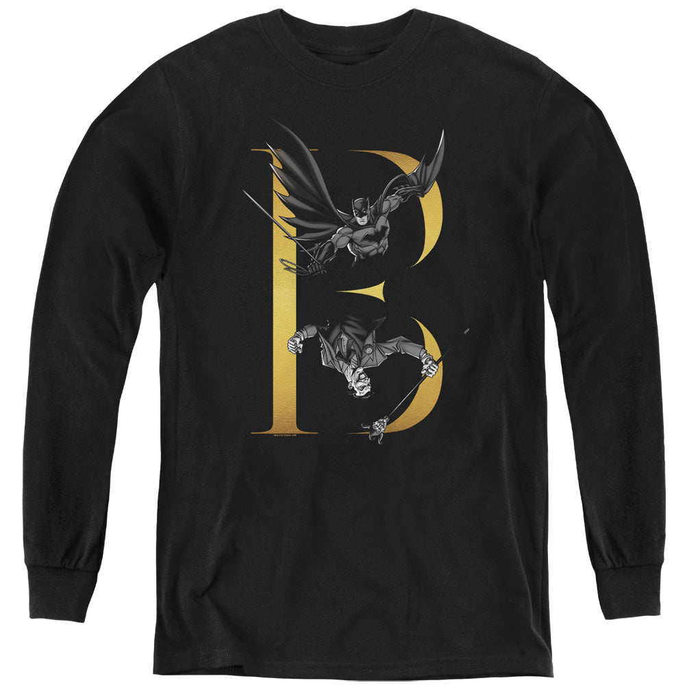 Batman B Long Sleeve Kids Youth T Shirt Black Officially Licensed