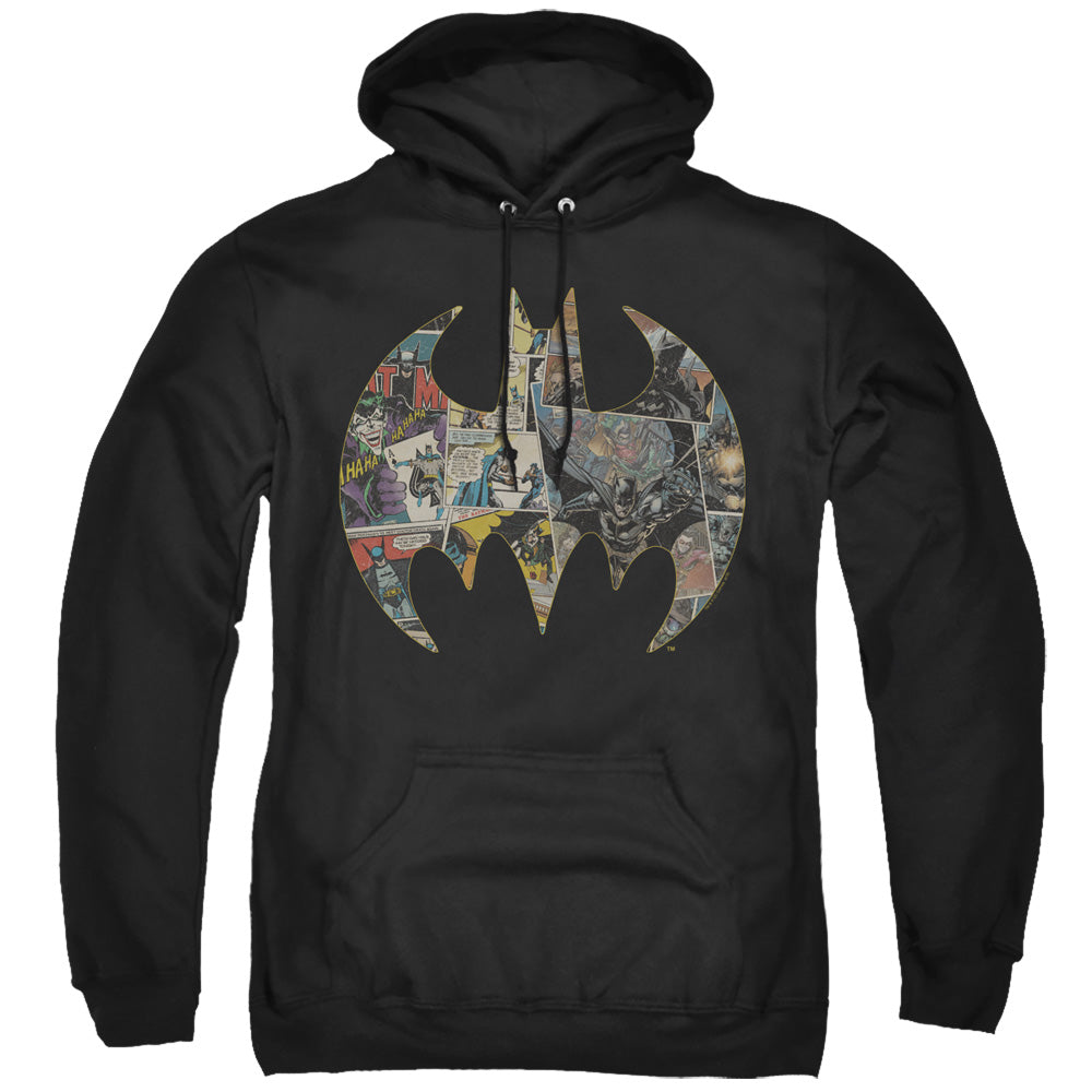 Batman Collage Shield Mens Hoodie Black Officially Licensed