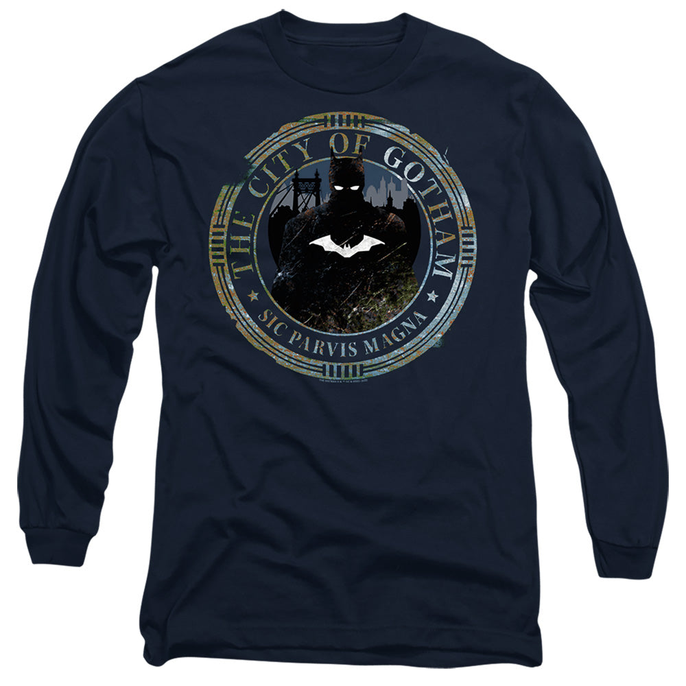 The Batman (2022) Gotham Seal Mens Long Sleeve Shirt Navy Officially Licensed