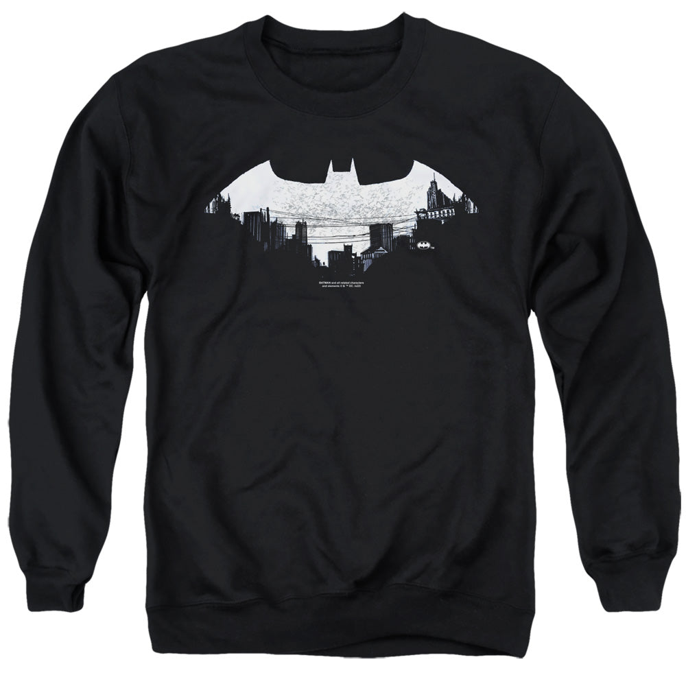 Batman Bat Logo Cityscape Mens Crewneck Sweatshirt Black