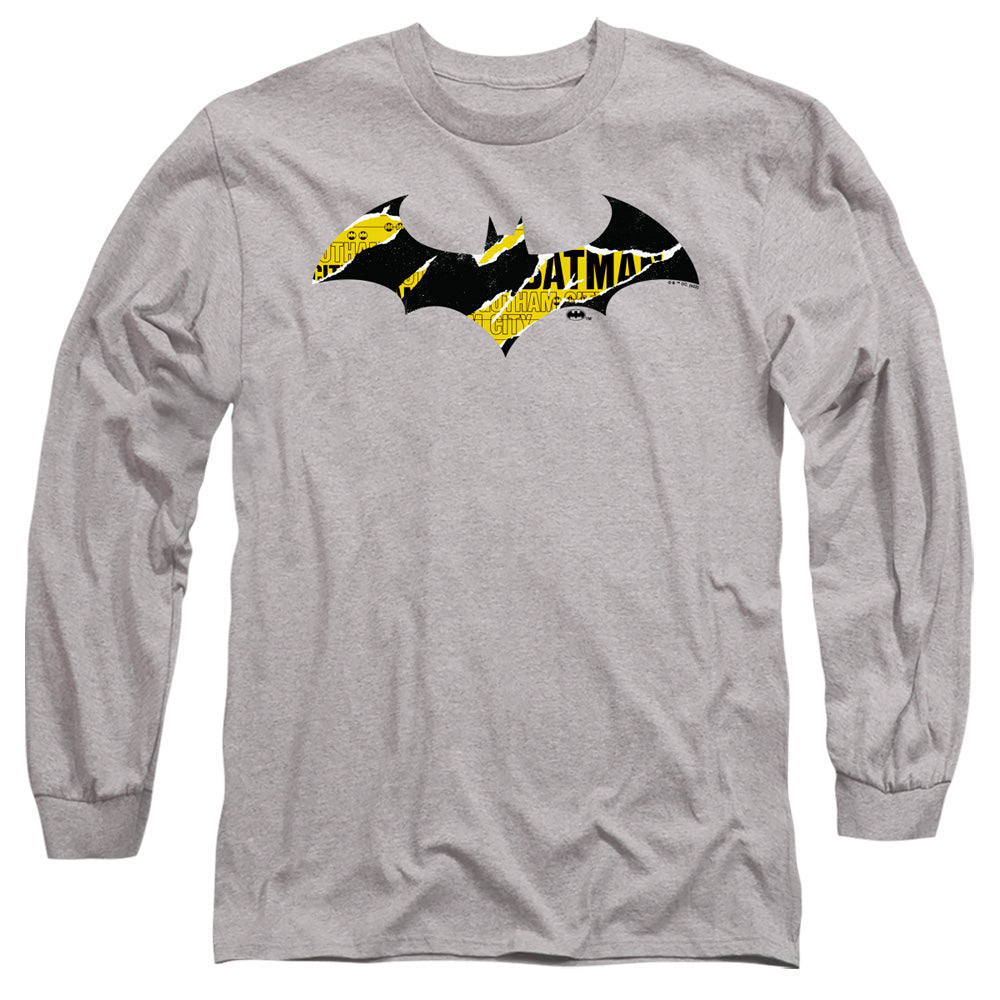 Batman Batman Torn Gotham Logo Mens Long Sleeve Shirt Athletic Heather Officially Licensed