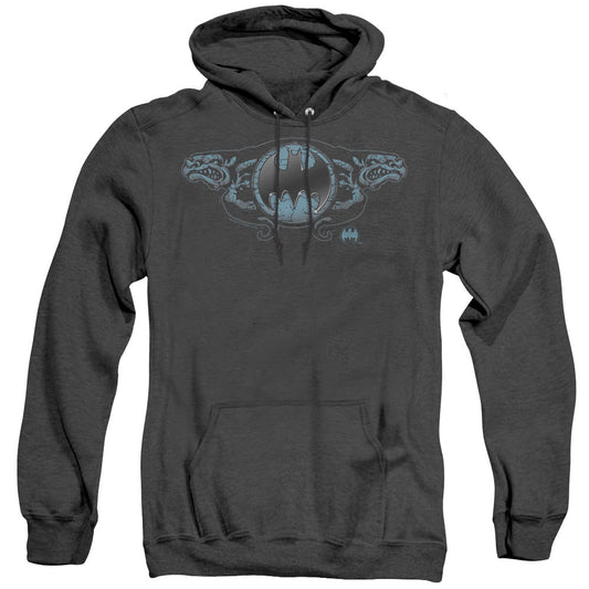 Batman Two Gargoyles Logo Heather Mens Hoodie Black Officially Licensed