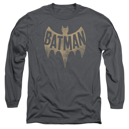 Batman Classic Tv Vintage Logo Mens Long Sleeve Shirt Charcoal Officially Licensed