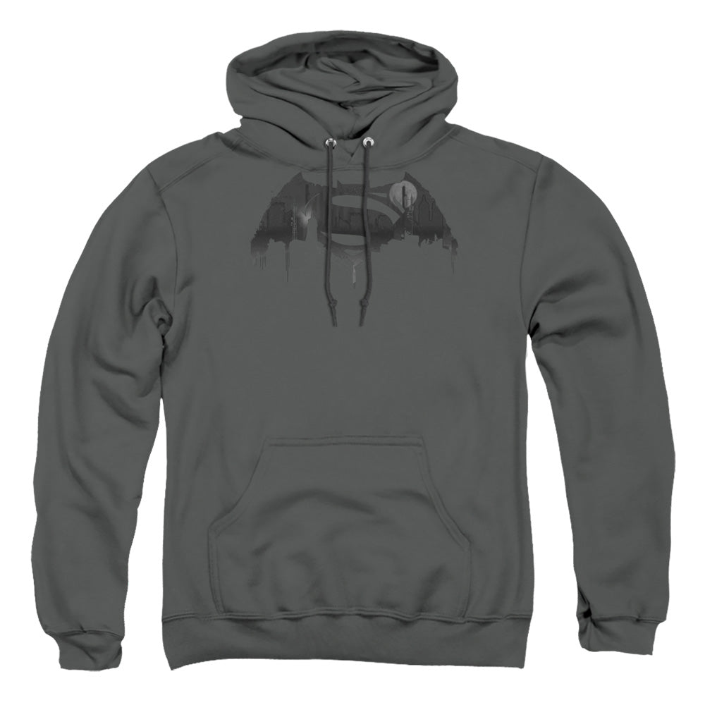 Batman V Superman Cityscape Logo Mens Hoodie Charcoal Officially Licensed