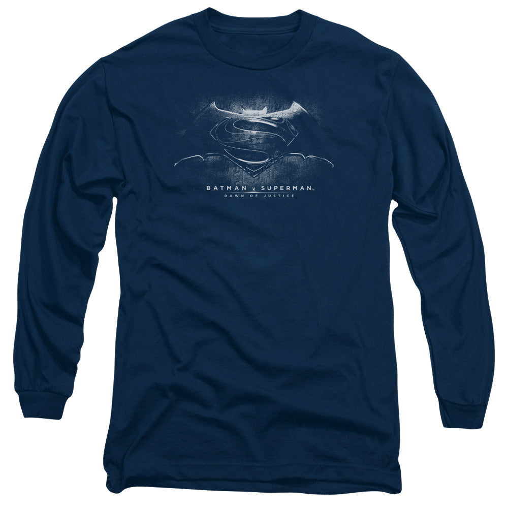 Batman V Superman Bw Logo Mens Long Sleeve Shirt Navy Officially Licensed