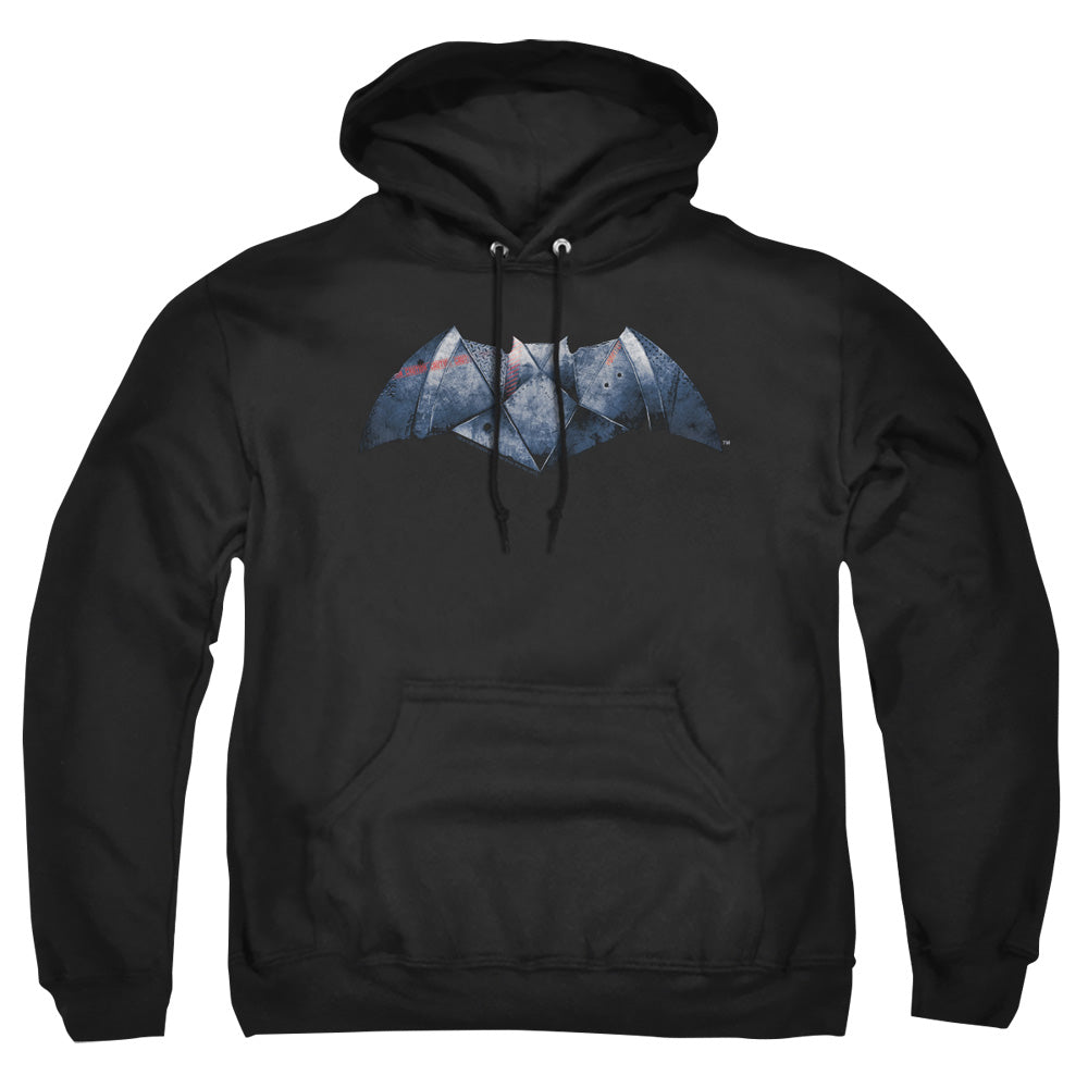 Batman V Superman Plated Bat Logo Mens Hoodie Black Officially Licensed