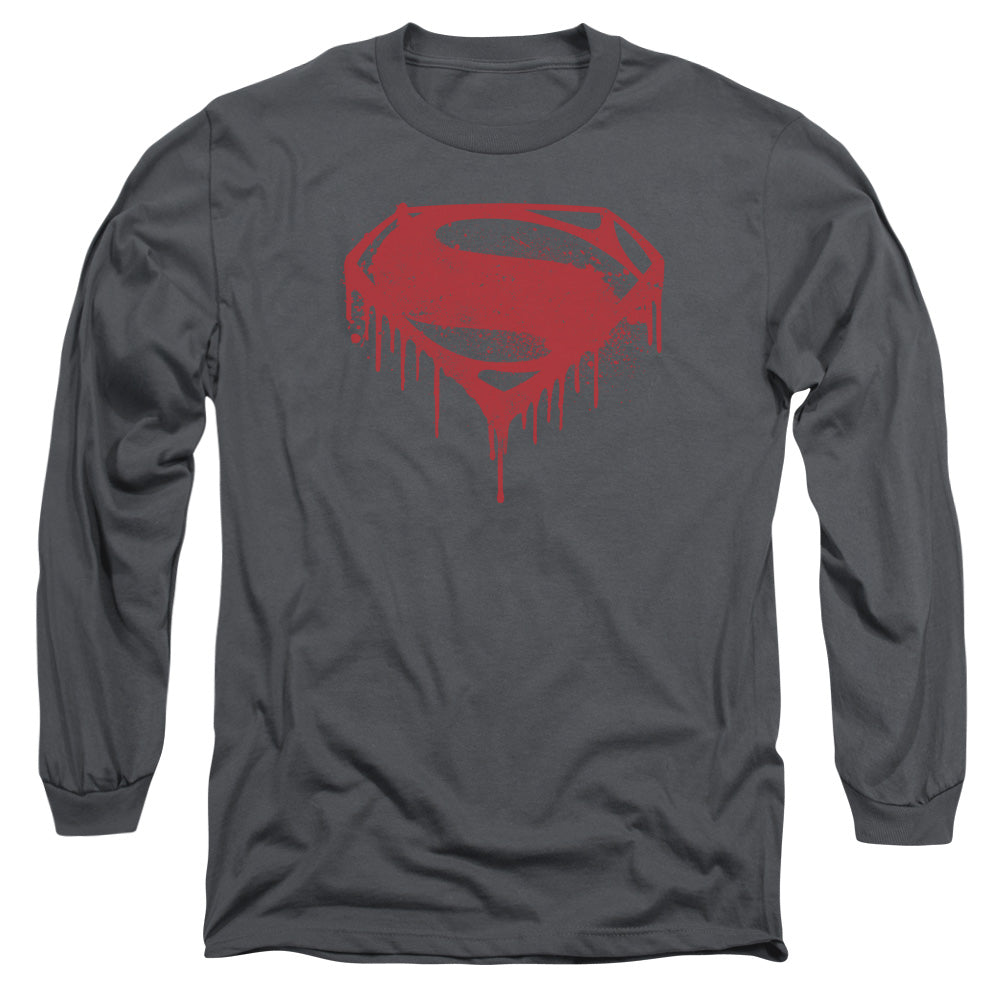 Batman V Superman Splattered Mens Long Sleeve Shirt Charcoal Officially Licensed