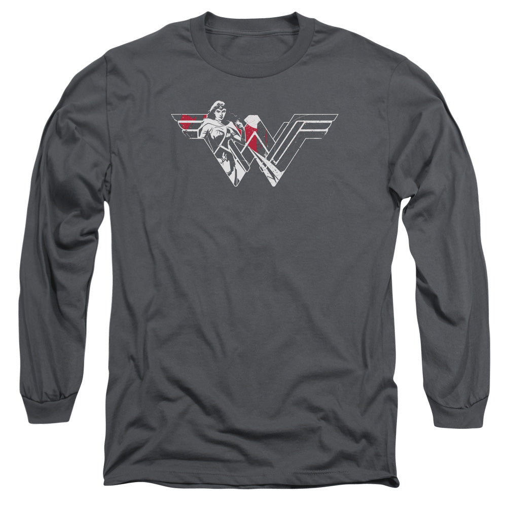 Batman V Superman Wonder Splatter Logo Mens Long Sleeve Shirt Charcoal Officially Licensed