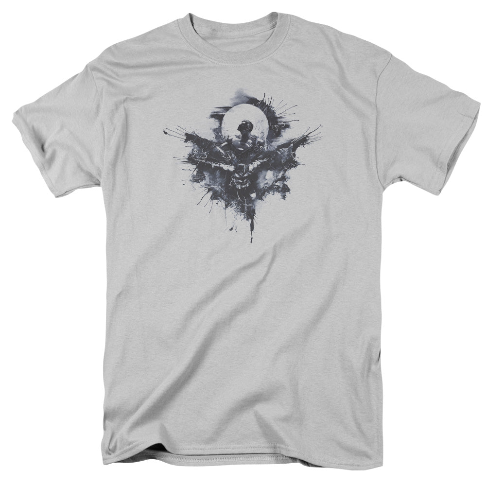 Batman V Superman Splatter Mens T Shirt Silver Officially Licensed