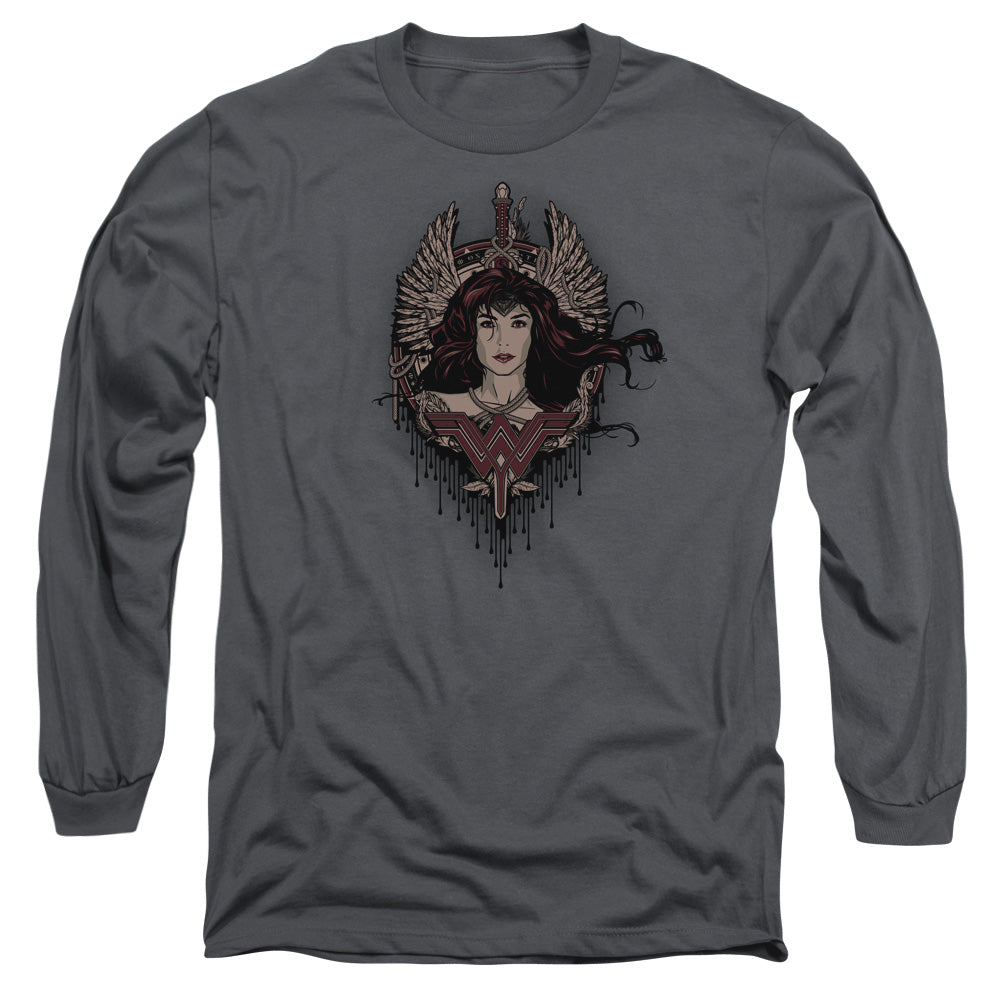 Batman V Superman Winged Goddess Mens Long Sleeve Shirt Charcoal Officially Licensed
