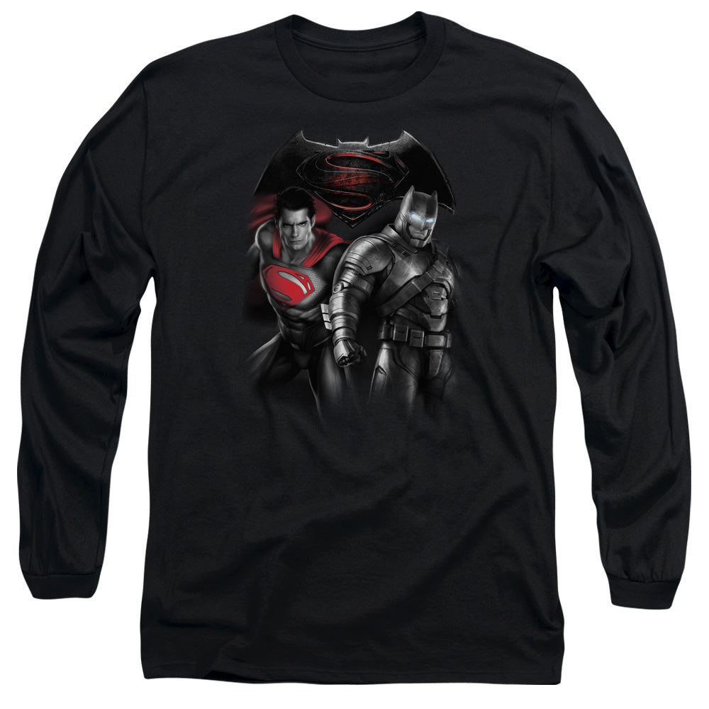 Batman V Superman Stand Off Mens Long Sleeve Shirt Black Officially Licensed