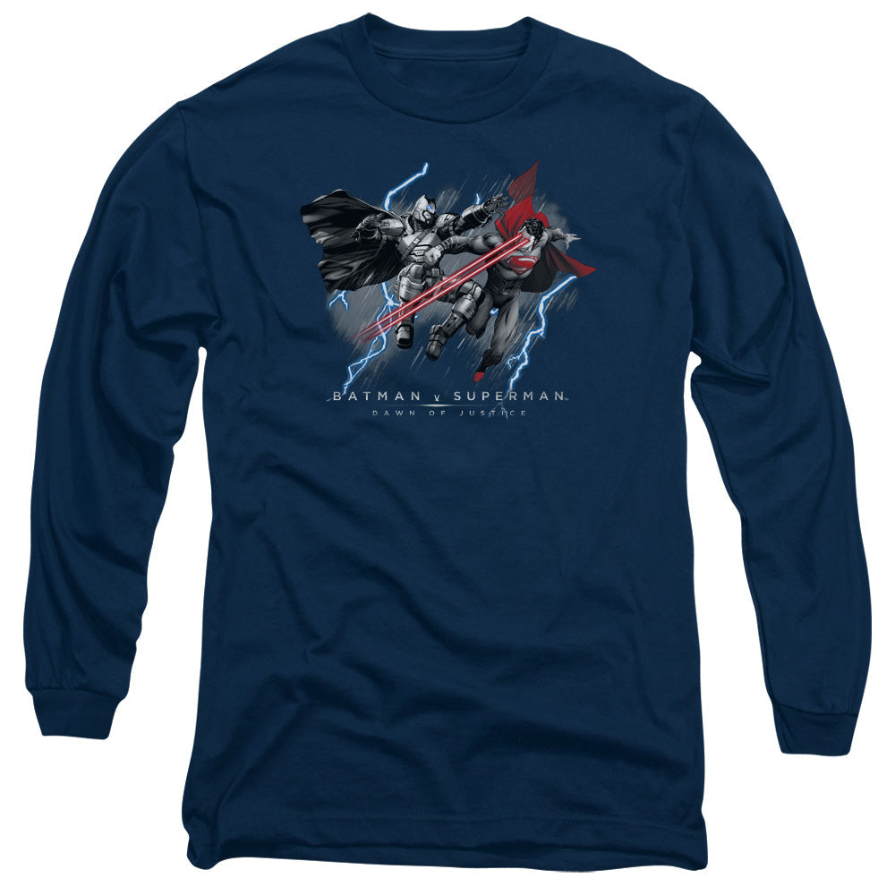 Batman V Superman Lightniing V Heat Vision Mens Long Sleeve Shirt Navy Officially Licensed