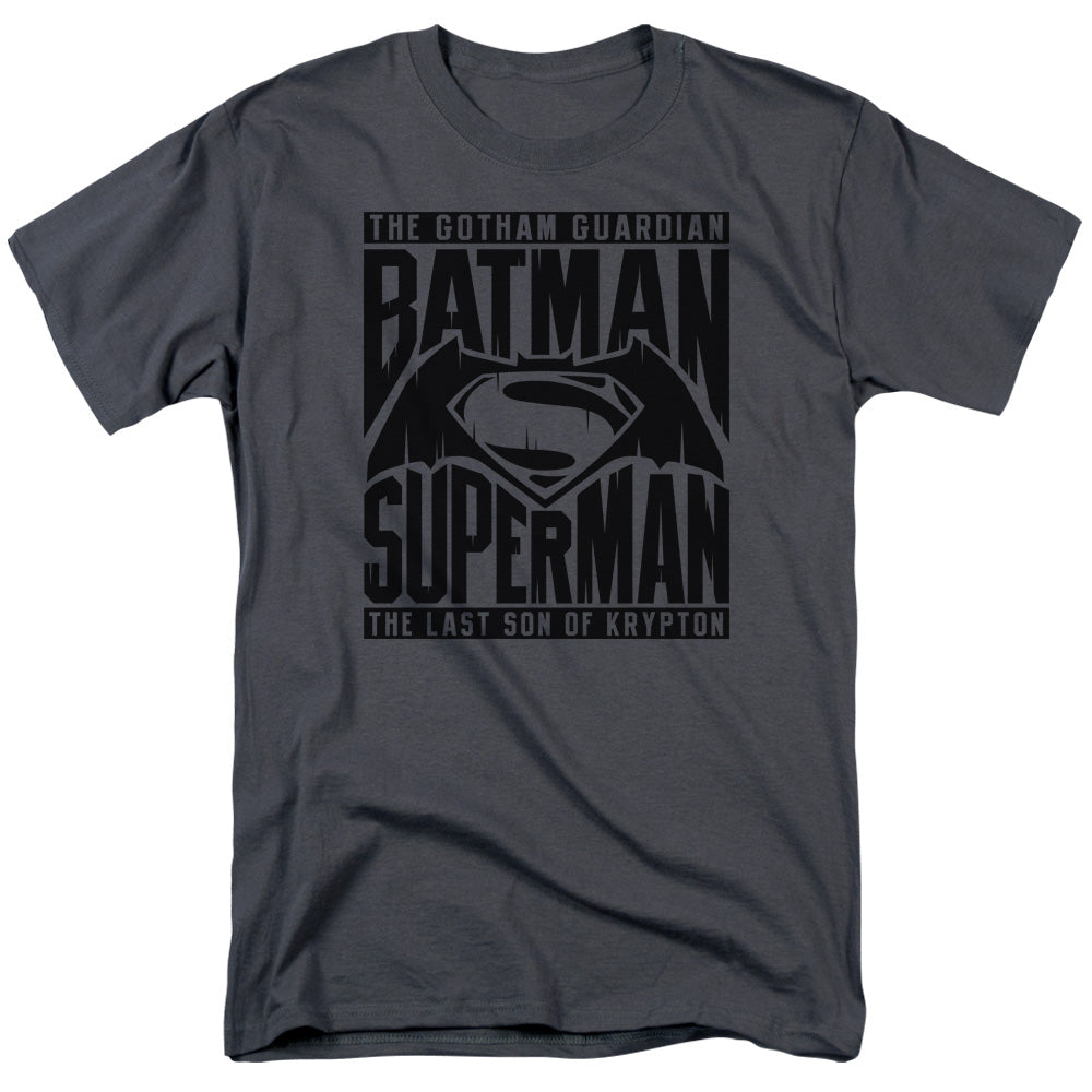 Batman V Superman Title Fight Mens T Shirt Charcoal Officially Licensed