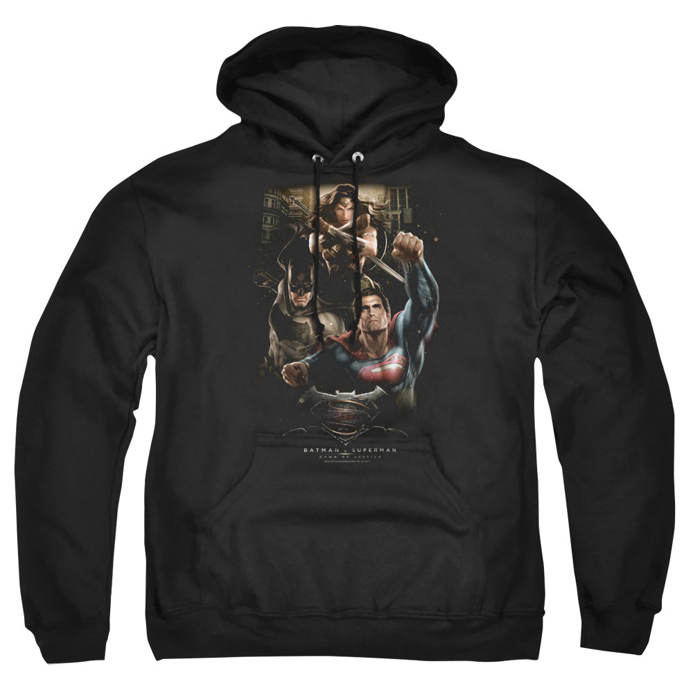 Batman V Superman Three In Action Mens Hoodie Black Officially Licensed