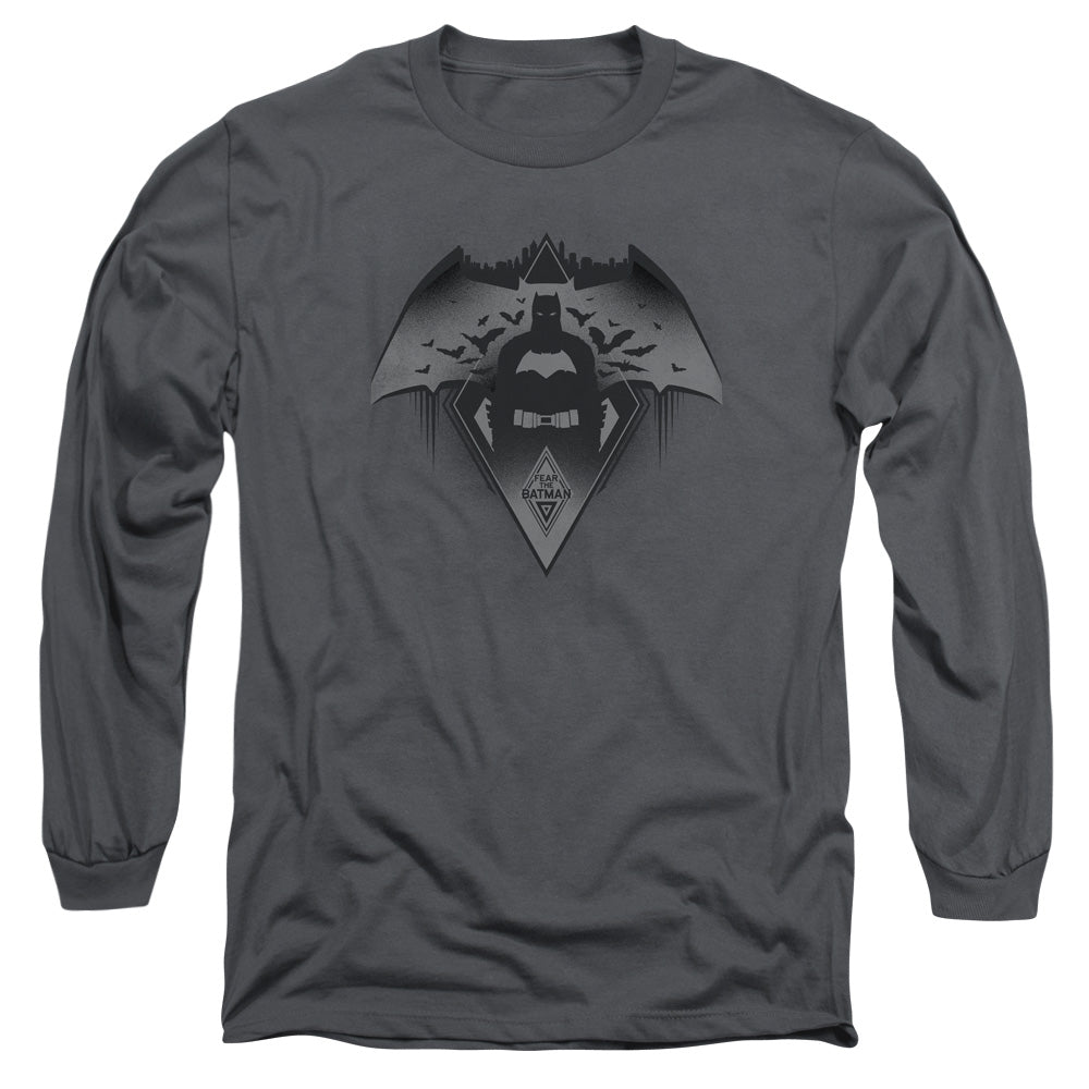 Batman V Superman Fear Mens Long Sleeve Shirt Charcoal Officially Licensed