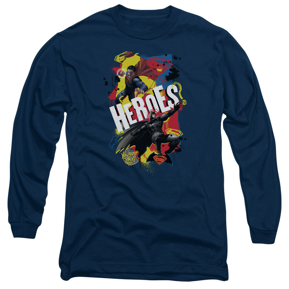 Batman V Superman Double Hero Mens Long Sleeve Shirt Navy Officially Licensed