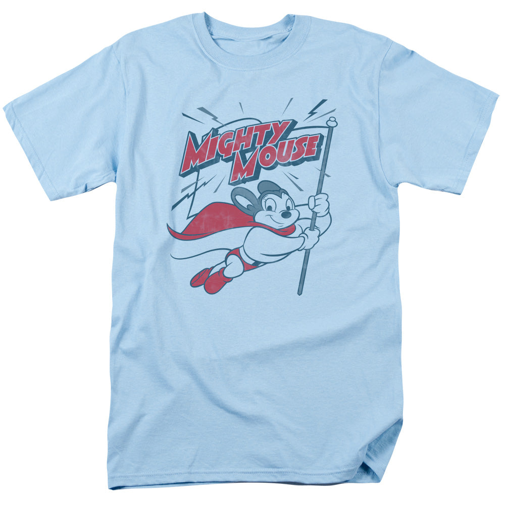 Mighty Mouse Mighty Flag Mens T Shirt Light Blue Officially Licensed