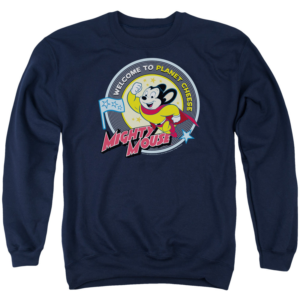 Mighty Mouse Planet Cheese Mens Crewneck Sweatshirt Navy Officially Licensed