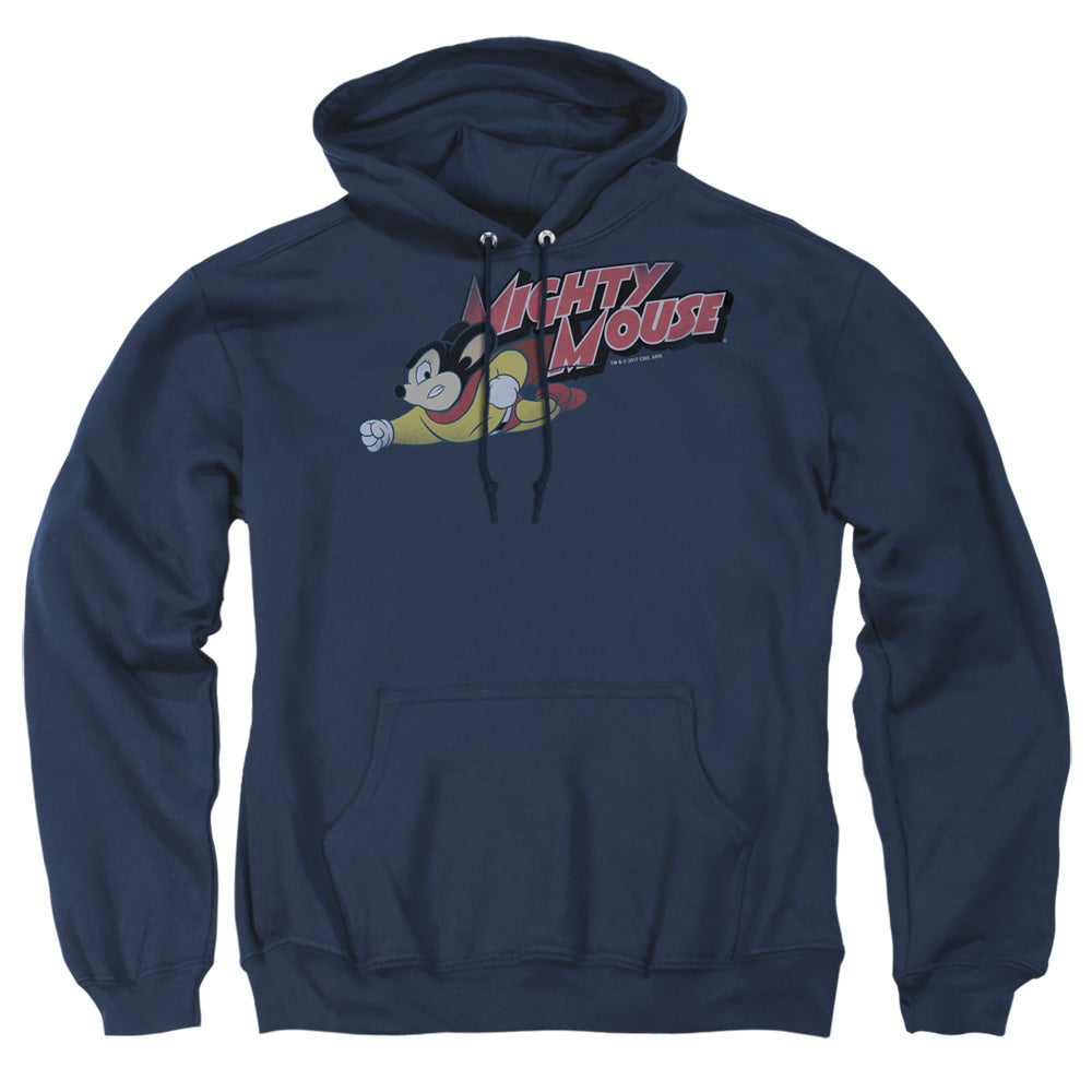 Mighty Mouse Mighty Retro Mens Hoodie Navy Officially Licensed
