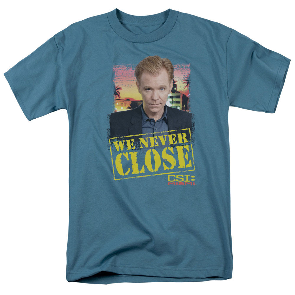 Csi:Miami Never Close Mens T Shirt Slate Officially Licensed
