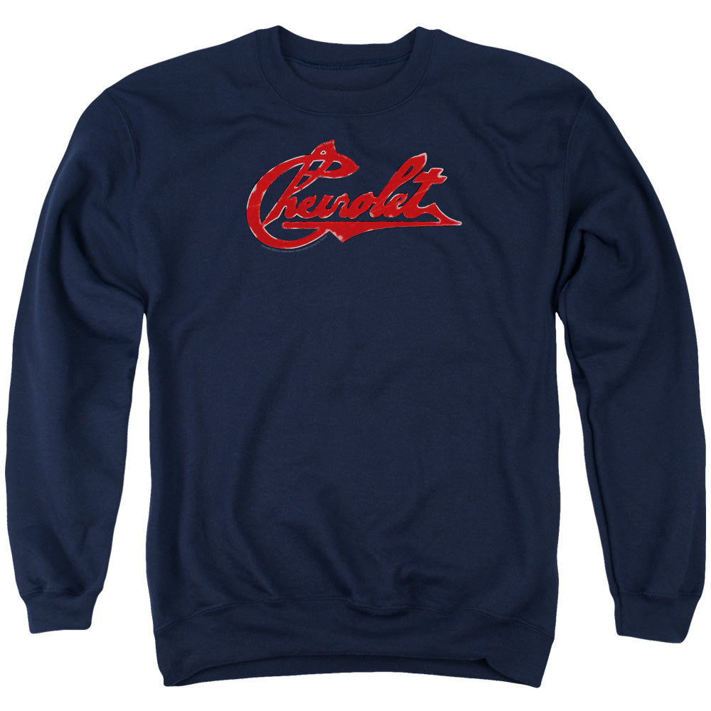 Chevrolet Chevrolet Script Distressed Mens Crewneck Sweatshirt Navy Officially Licensed