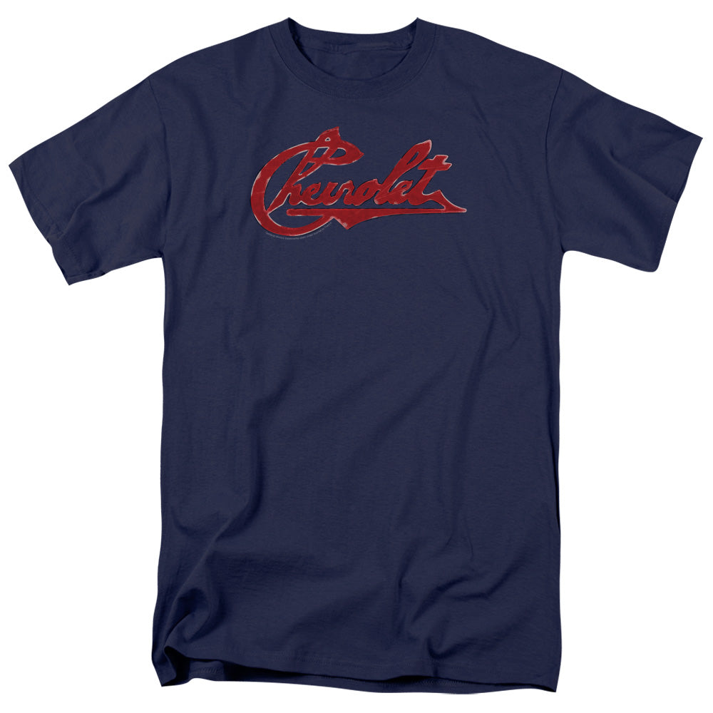 Chevrolet Chevrolet Script Distressed Mens T Shirt Navy Officially Licensed