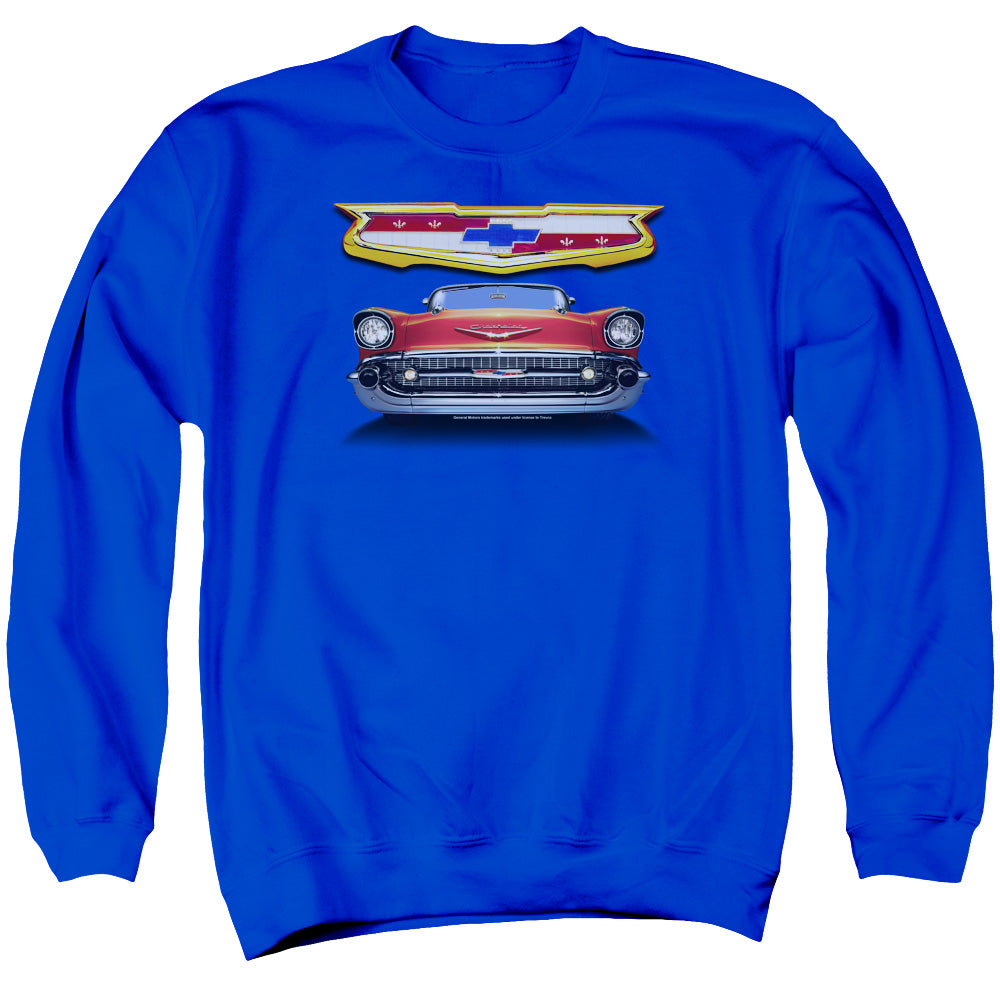 Chevrolet 1957 Bel Air Grille Mens Crewneck Sweatshirt Royal Officially Licensed