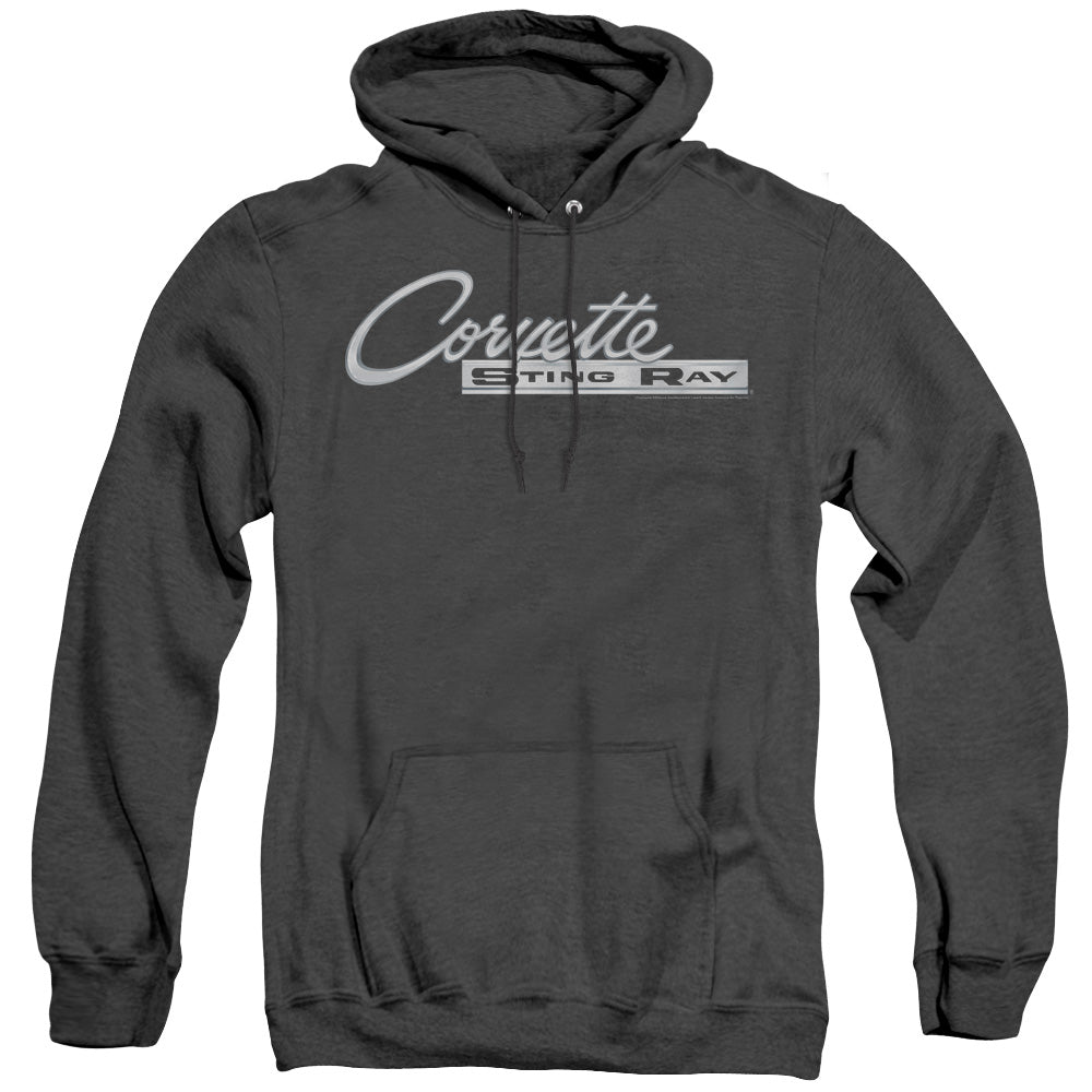 Chevrolet Chrome Stingray Logo Heather Mens Hoodie Black Officially Licensed