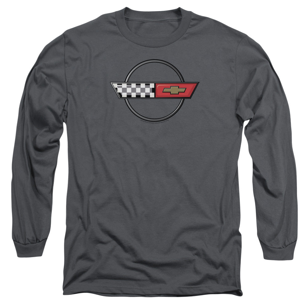 Chevrolet 4Th Gen Vette Logo Mens Long Sleeve Shirt Charcoal Officially Licensed Officially Licensed
