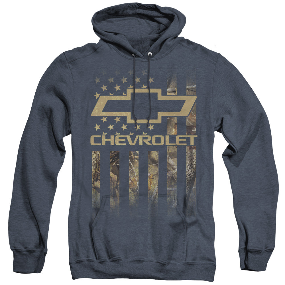 Chevrolet Camo Flag Heather Mens Hoodie Navy Officially Licensed