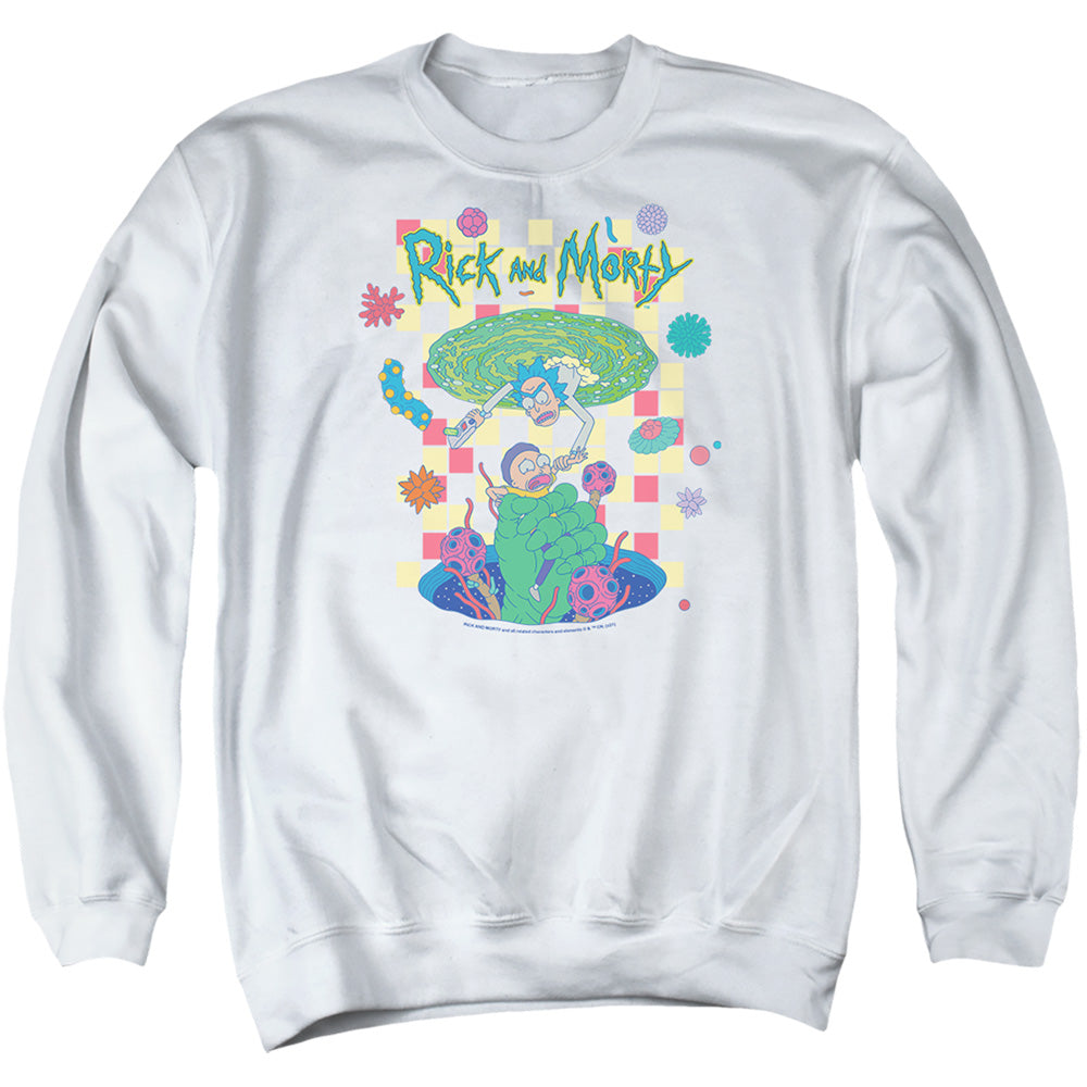 Rick And Morty Falling Portals Mens Crewneck Sweatshirt White