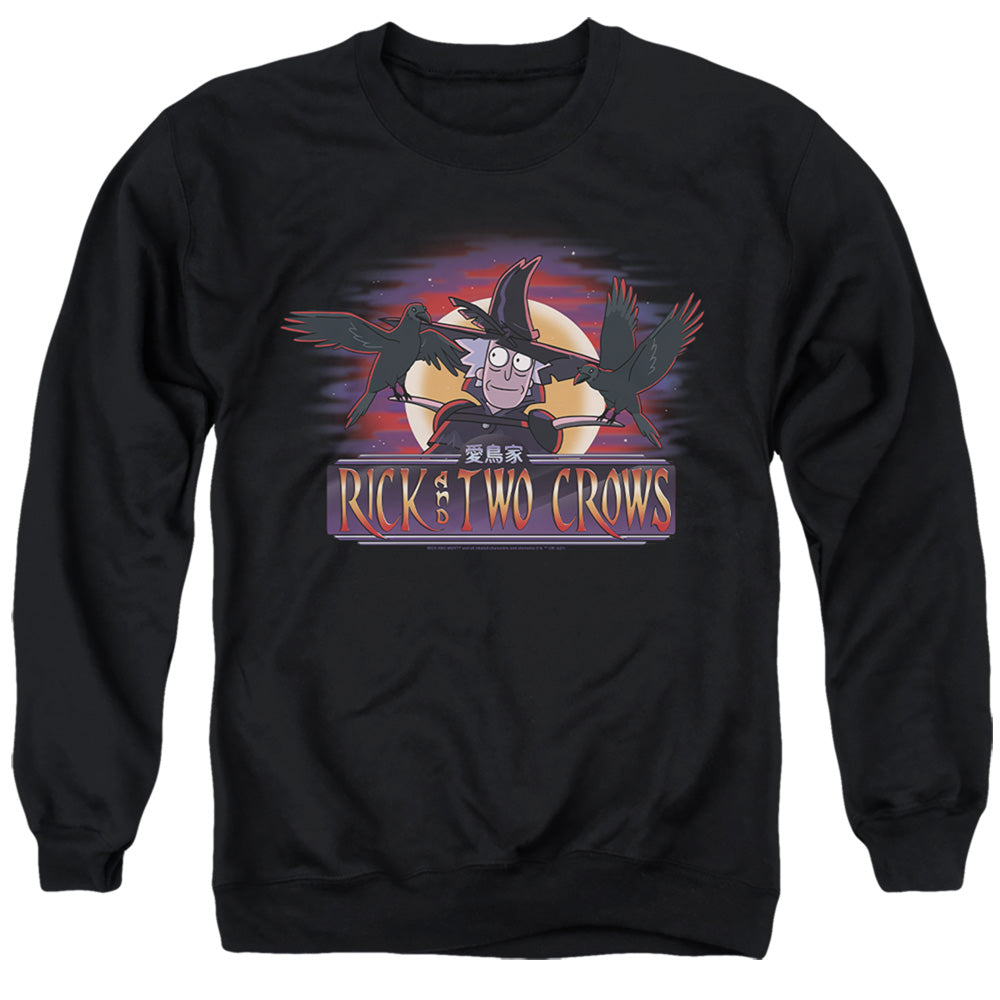 Rick And Morty Rick And Two Crows Mens Crewneck Sweatshirt Black