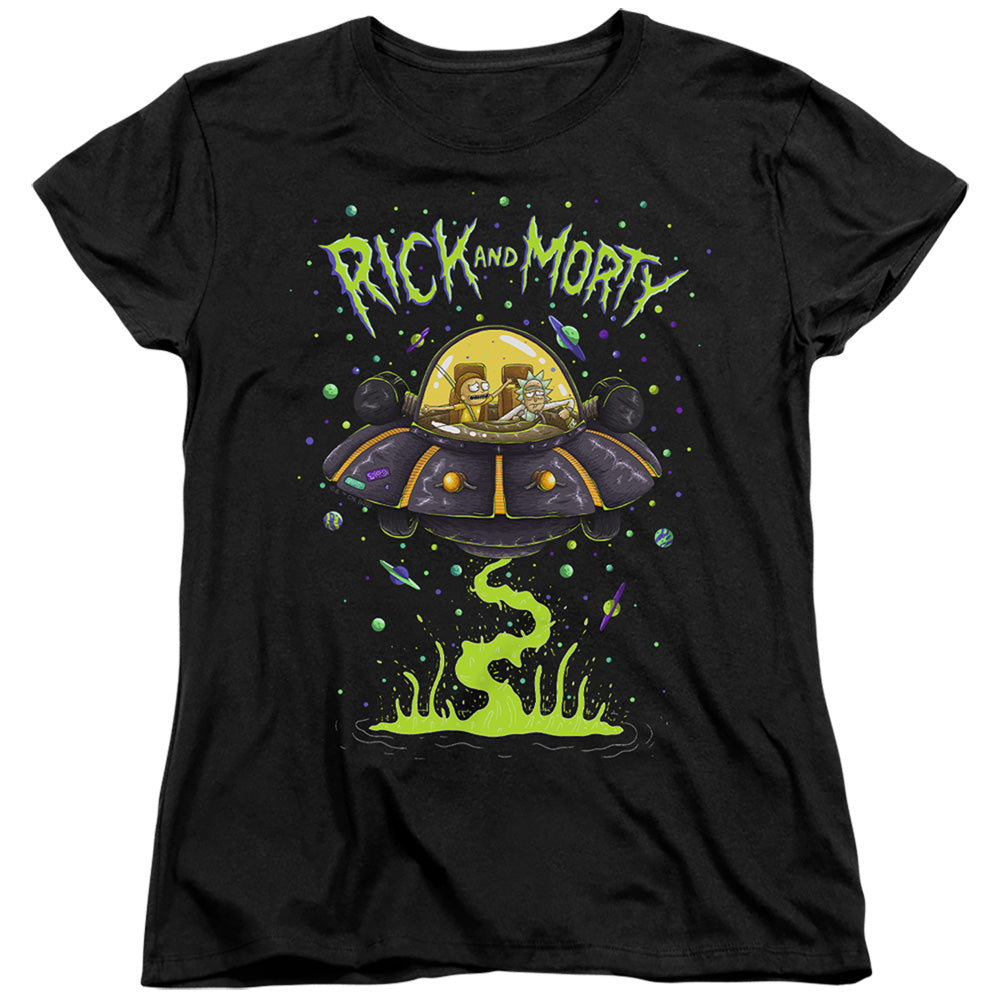 Rick And Morty Ufo Womens T Shirt Black Officially Licensed