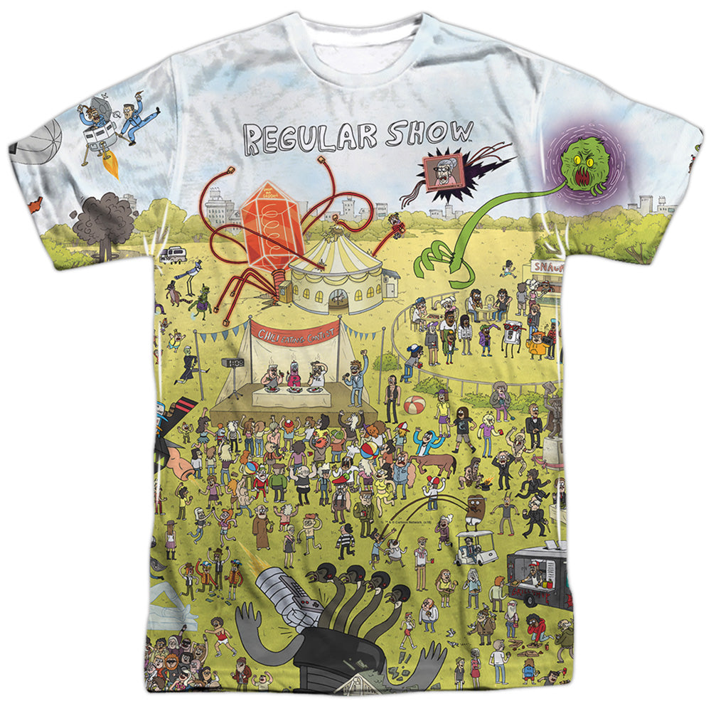 Regular Show Group Shot-Mens Poly Crew T Shirt-White