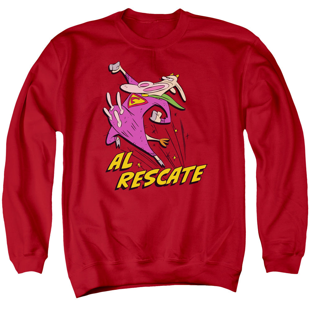 Cow And Chicken Al Rescate Mens Crewneck Sweatshirt Red Officially Licensed