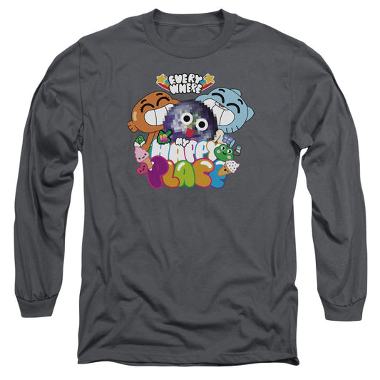Amazing World Of Gumball Happy Place Mens Long Sleeve Shirt Charcoal Officially Licensed