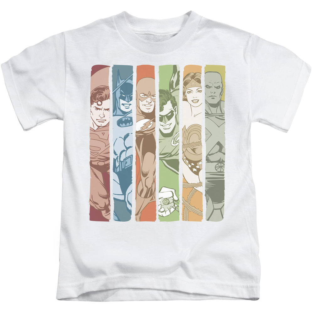 DC Comics Justice League Columns Juvenile Kids Youth T Shirt White Officially Licensed