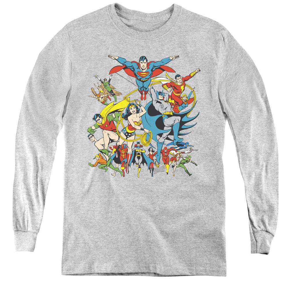 DC Comics Justice League Assemble Long Sleeve Kids Youth T Shirt Athletic Heather Officially Licensed
