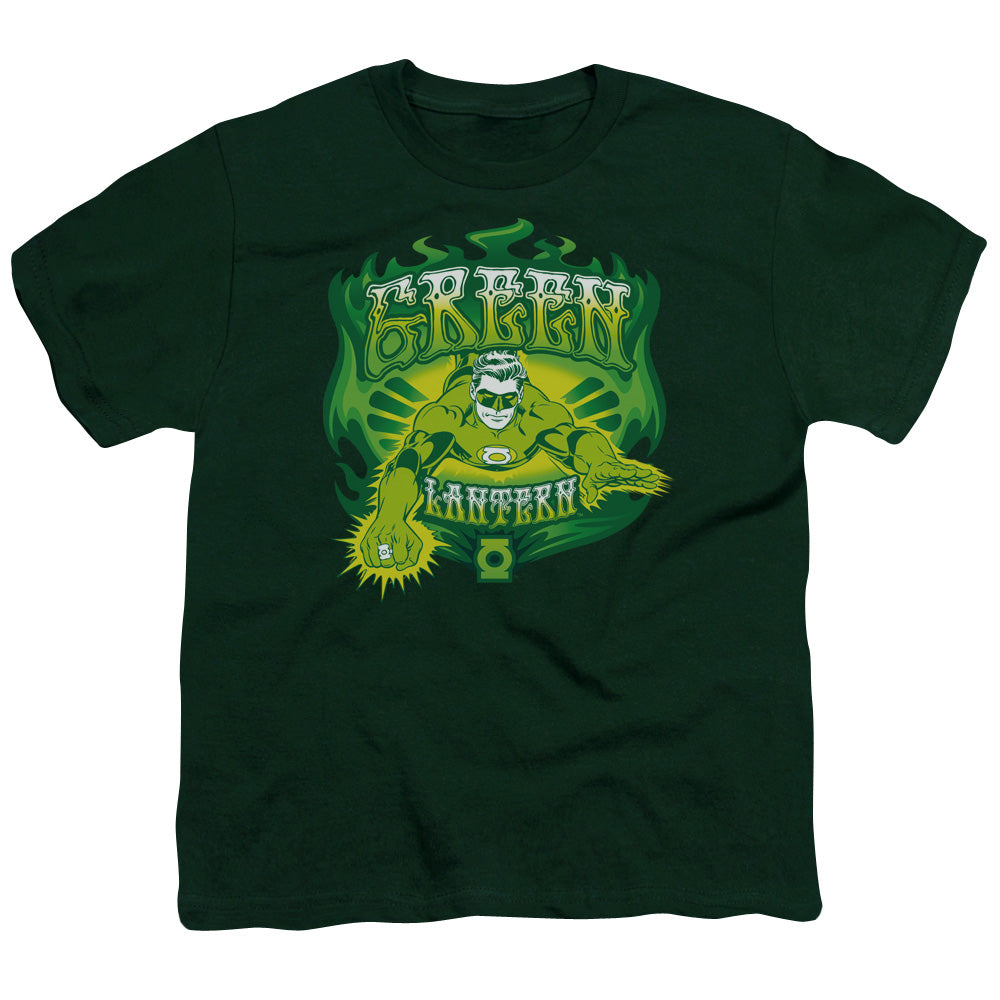 DC Comics Green Flames Kids Youth T Shirt Hunter Green Officially Licensed