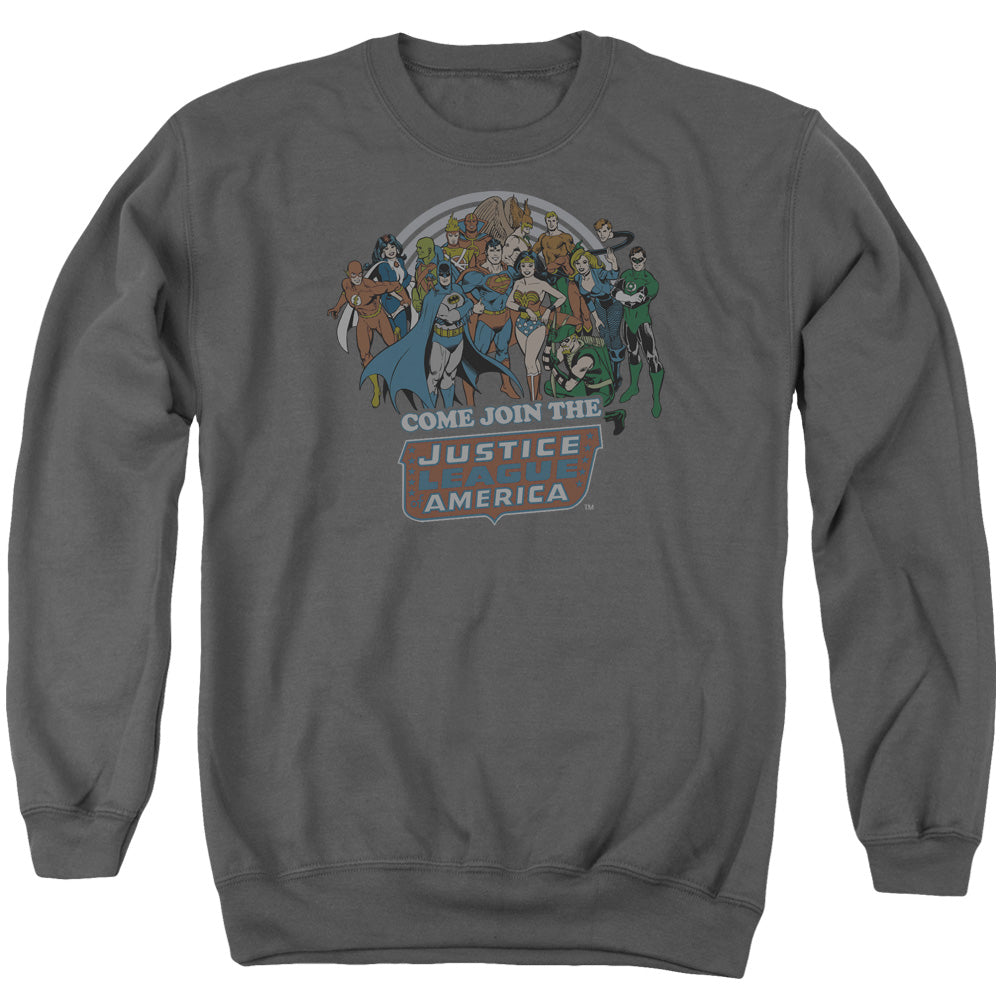 Dc Join The Justice League Mens Crewneck Sweatshirt Charcoal