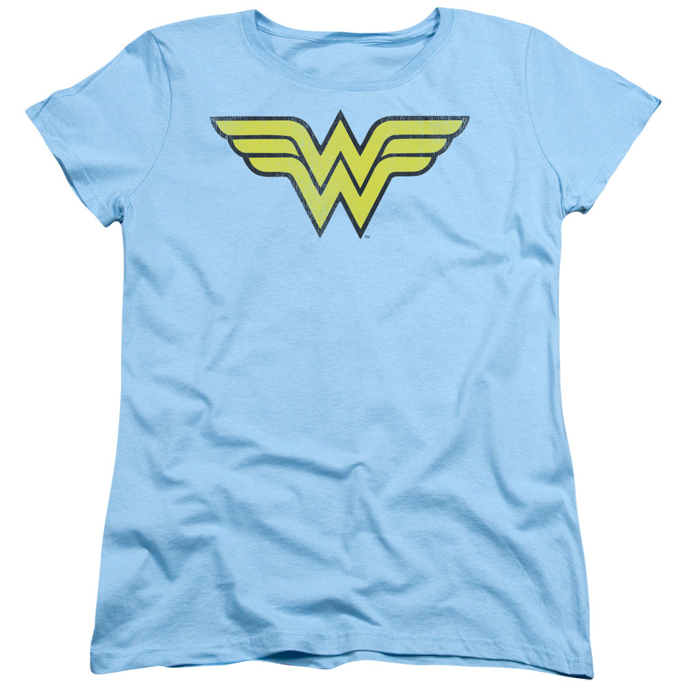 DC Comics Ww Logo Distressed Womens T Shirt Light Blue Officially Licensed