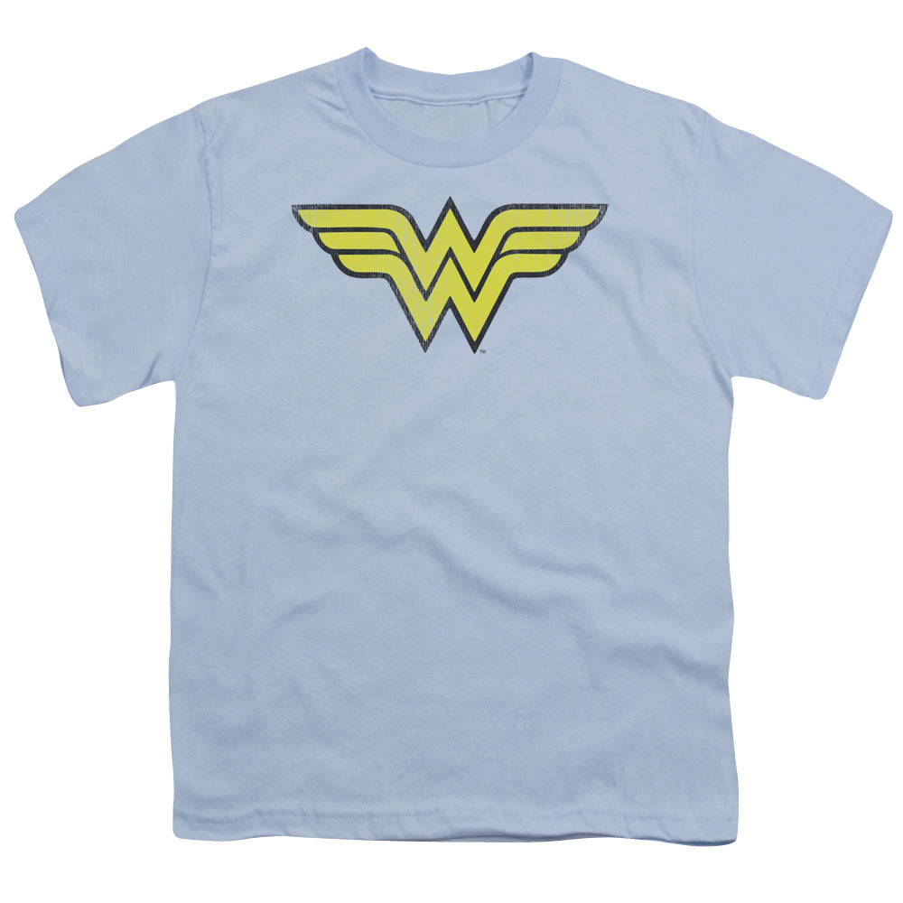 DC Comics Ww Logo Distressed Kids Youth T Shirt Light Blue Officially Licensed