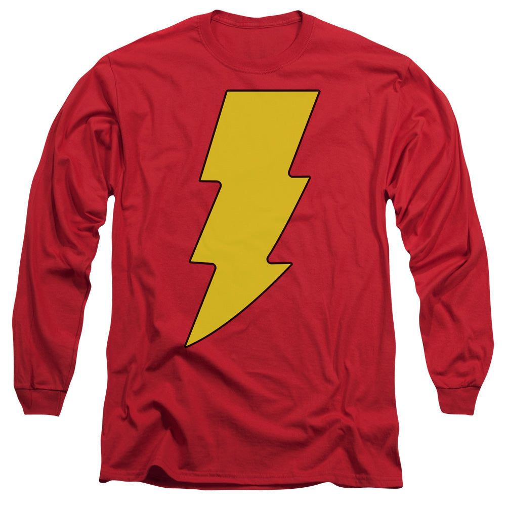 Dc Shazam Logo Mens Long Sleeve Shirt Red Officially Licensed